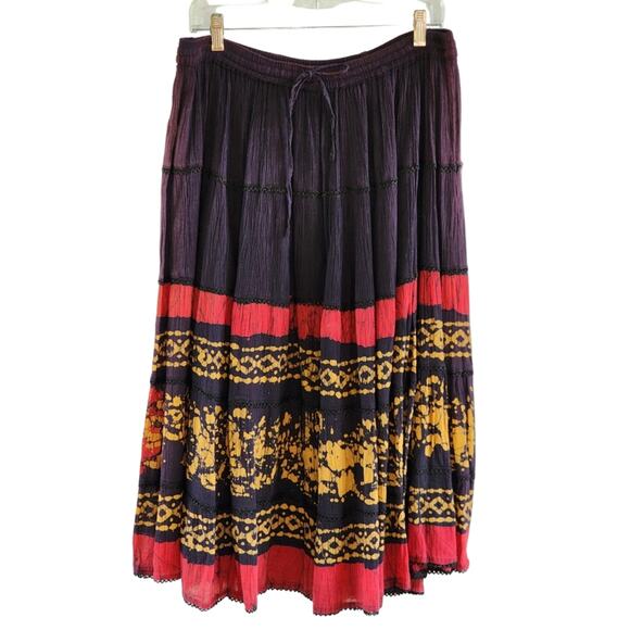 Boho Maxi Skirt O/S | Gauze Tribal Print Tiered | Free People Inspired | Crochet - Picture 1 of 6